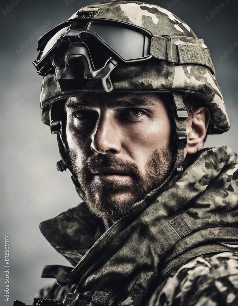 portrait of commando with camouflaged face, isolated white background
portrait of commando with camouflaged face, isolated white background