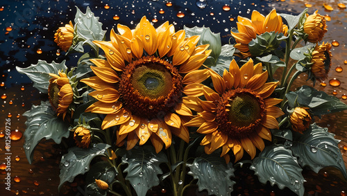 Water drops on a beautiful colorful sunflower flowers gardens wallpaper
