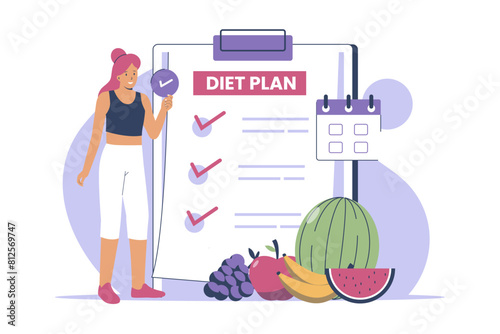Diet plan checklist concept. Healthy diet plan schedule checklist. Flat illustration concept