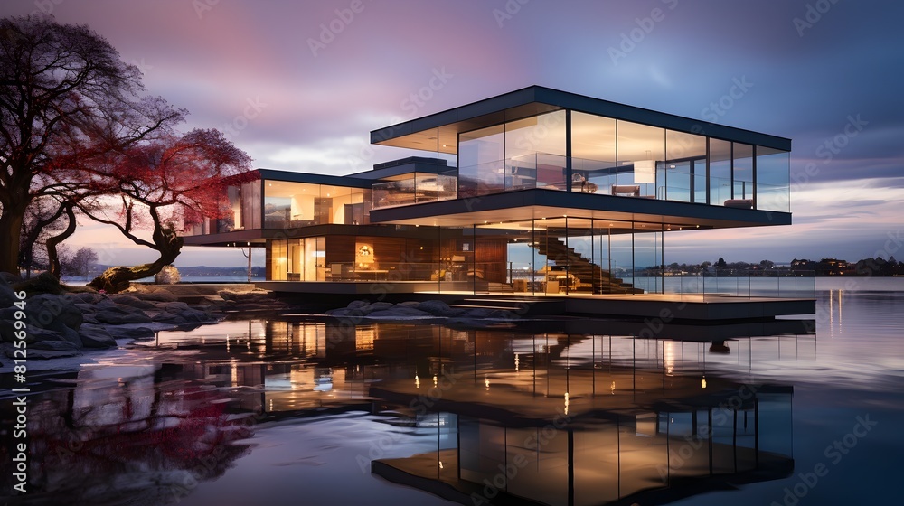 Dusks Embrace Modern Architecture Reflected in Tranquil Waters