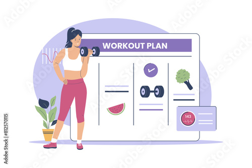 Workout plan checklist concept. Healthy diet plan schedule checklist. Flat illustration concept