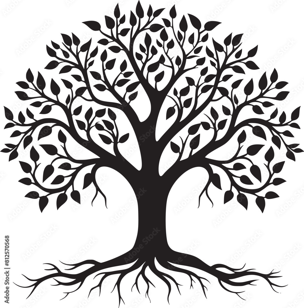 Obraz premium line art nature logo vector design oak tree inside circle, abstract tree logo symbol inside circle 