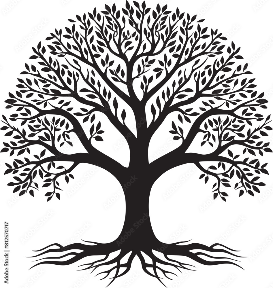 Obraz premium line art nature logo vector design oak tree inside circle, abstract tree logo symbol inside circle 