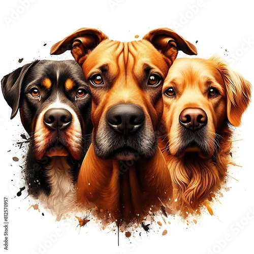 Many dogs with splatters image art realistic lively illustrator