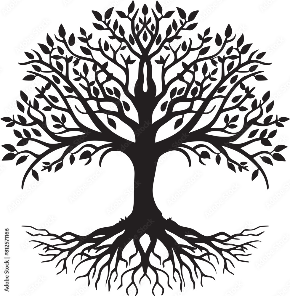 Obraz premium line art nature logo vector design oak tree inside circle, abstract tree logo symbol inside circle 