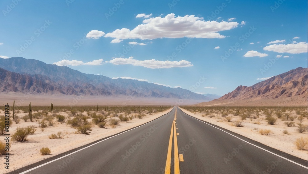 photo of a barren highway view in the middle of the desert made by AI generative