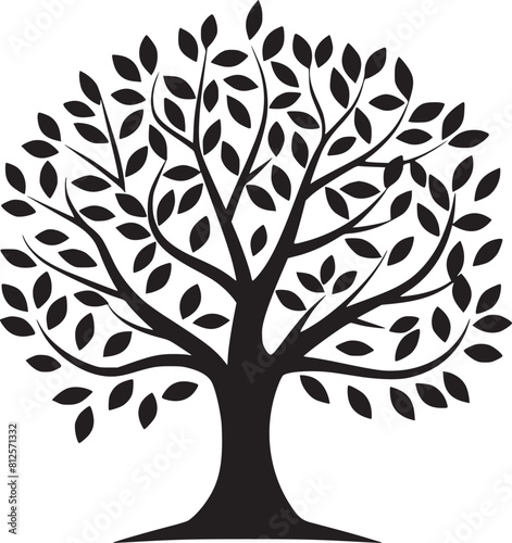 line art nature logo vector design oak tree inside circle, abstract tree logo symbol inside circle
