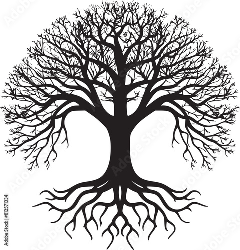 line art nature logo vector design oak tree inside circle, abstract tree logo symbol inside circle
