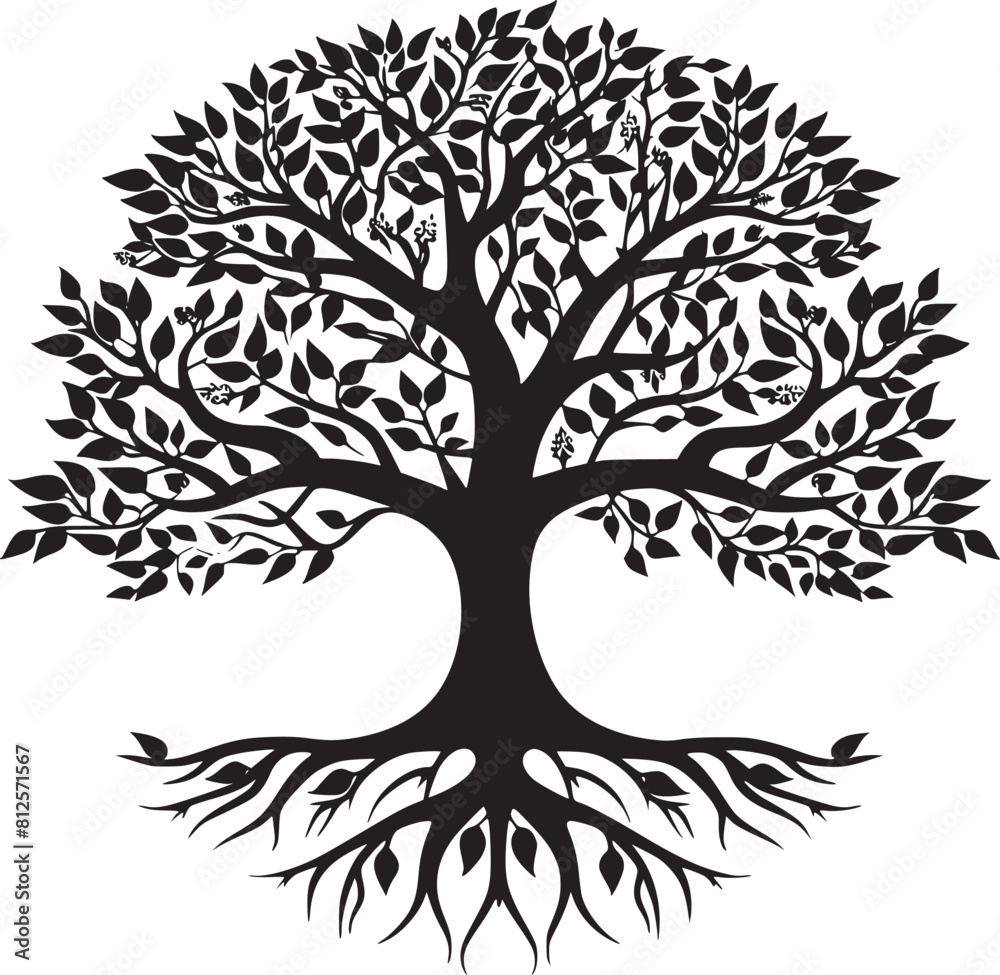 Obraz premium line art nature logo vector design oak tree inside circle, abstract tree logo symbol inside circle 