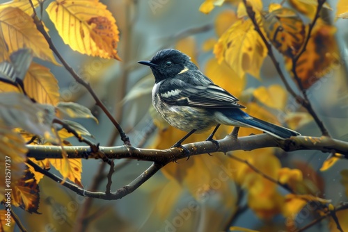 Selective Black-Throated Blue Warbler Perched on Tree Branch in Nature photo