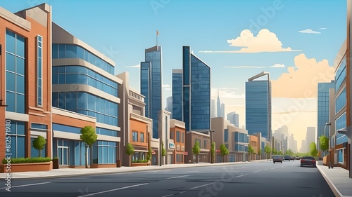 street with background business buildings in vector illustration