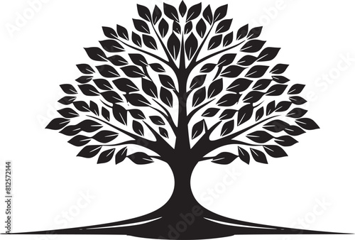 line art nature logo vector design oak tree inside circle, abstract tree logo symbol inside circle
