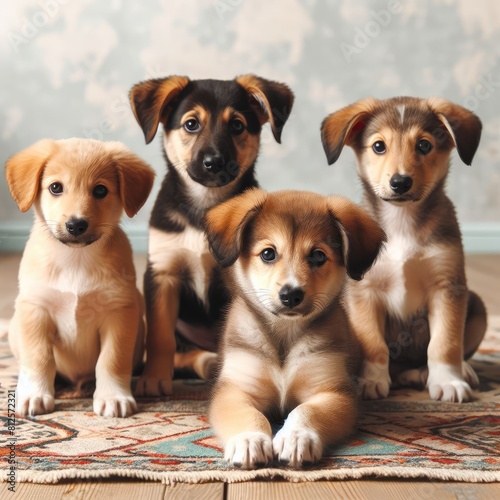Many puppies sitting on a rug art photo attractive harmony illustrator illustrator.