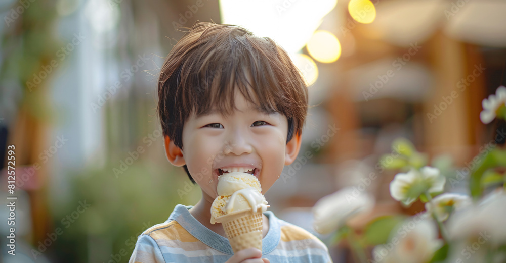 Asian boy with ice cream at summer Asian boy with ice cream at summer