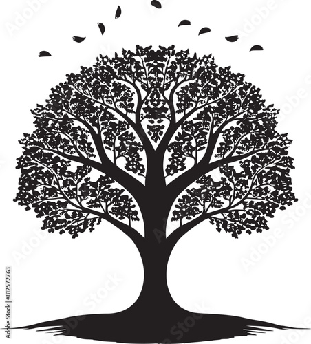 line art nature logo vector design oak tree inside circle, abstract tree logo symbol inside circle
