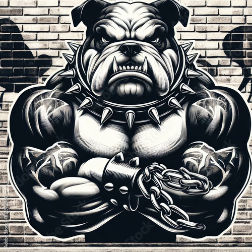 A black and white illustration of a muscular bulldog image attractive harmony illustrator.