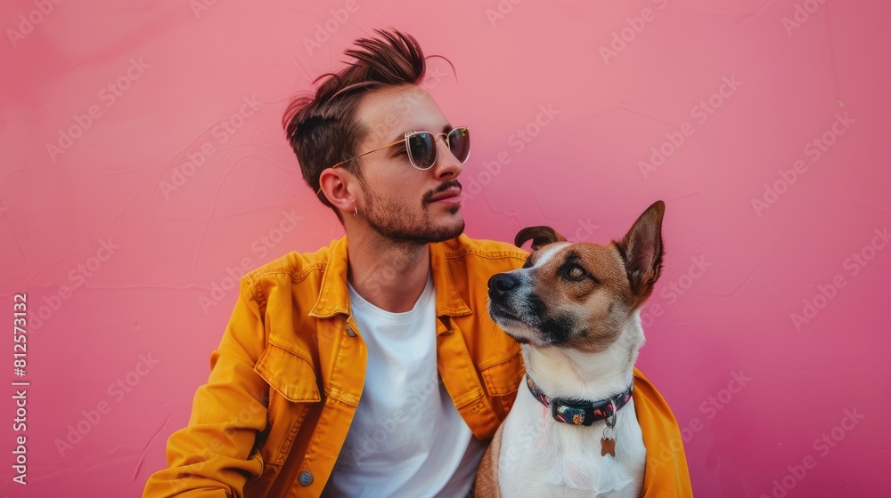 Matching in Style: Portrait of an Elegant Man and His Dog in Coordinated Outfits Matching in Style: Portrait of an Elegant Man and His Dog in Coordinated Outfits