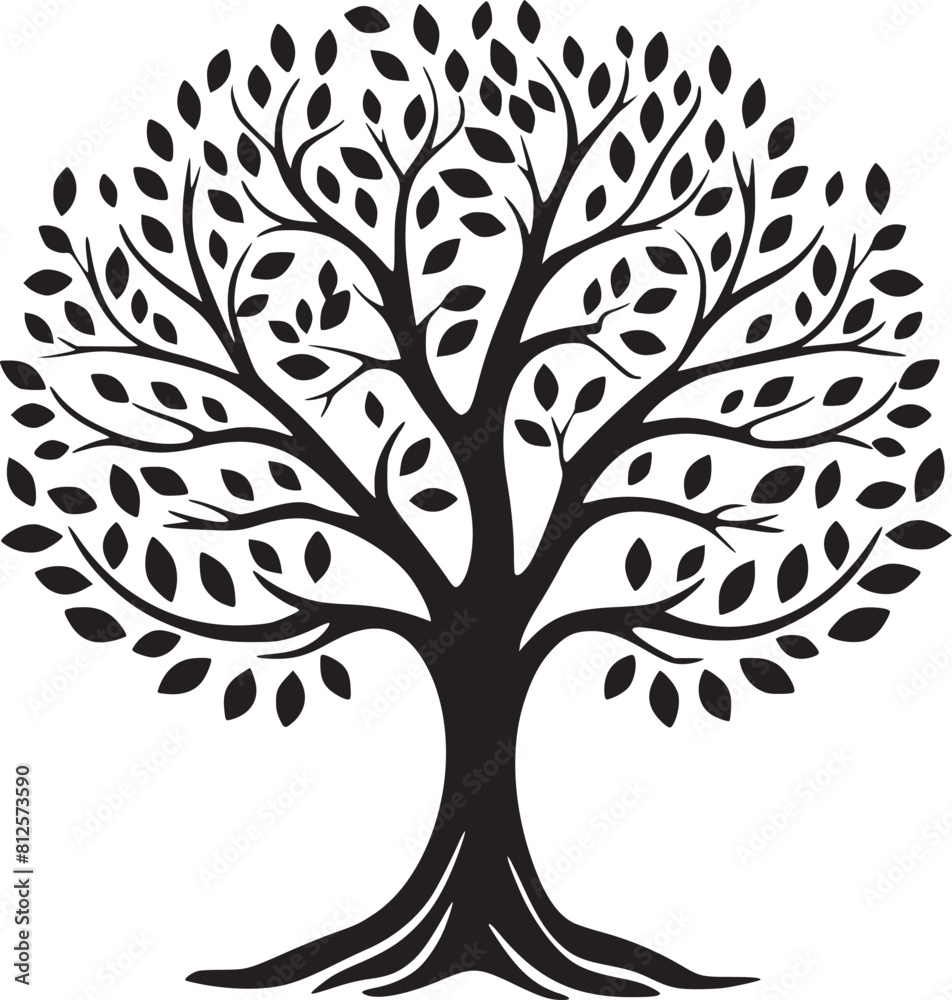 line art nature logo vector design oak tree inside circle, abstract tree logo symbol inside circle
