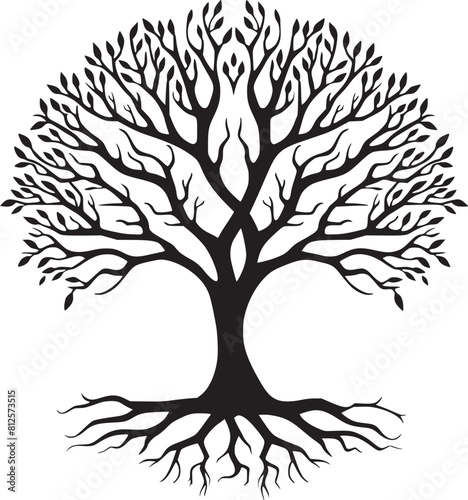 line art nature logo vector design oak tree inside circle, abstract tree logo symbol inside circle
