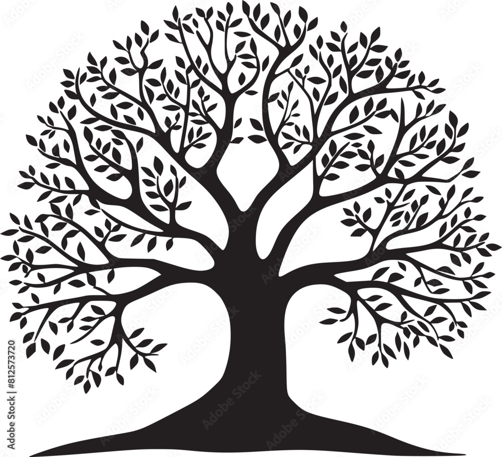 Obraz premium line art nature logo vector design oak tree inside circle, abstract tree logo symbol inside circle 