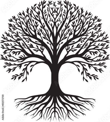 line art nature logo vector design oak tree inside circle, abstract tree logo symbol inside circle
