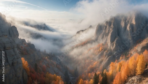 photo of rock mountains in autumn made by AI generative