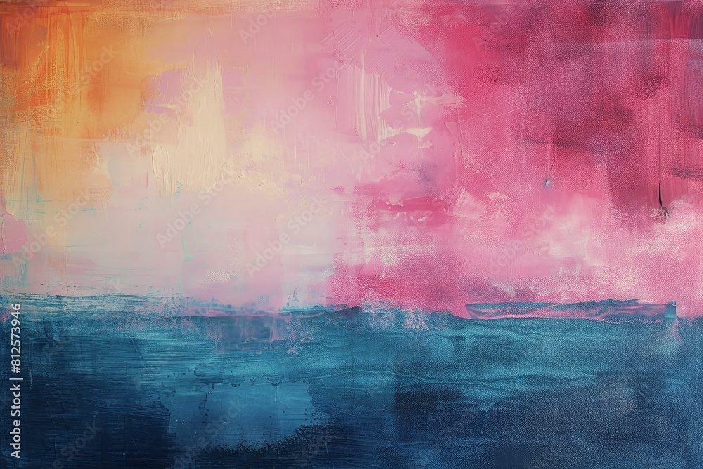 Vibrant abstract painting evoking the horizon and sunset over the ocean