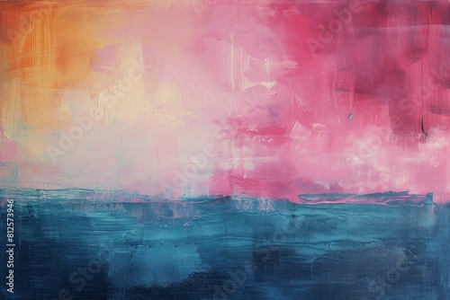 Vibrant abstract painting evoking the horizon and sunset over the ocean