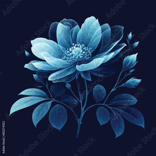 Elegant x-ray image of a blooming flower in blue tones vector