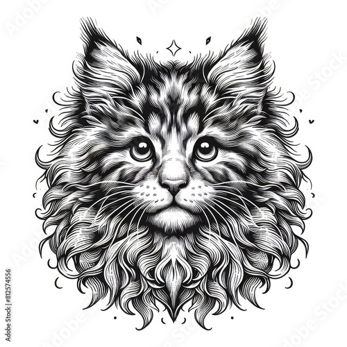 A black and white drawing of a cat image photo attractive lively illustrator.