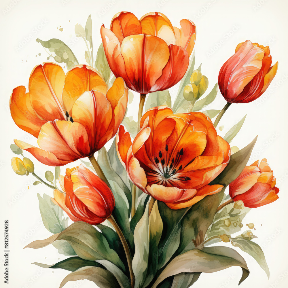 Watercolor Tulip Illustration, Generative Ai Watercolor Tulip Illustration, Generative Ai