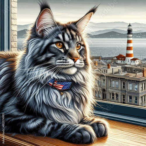 A cat sitting in a window art photo harmony illustrator