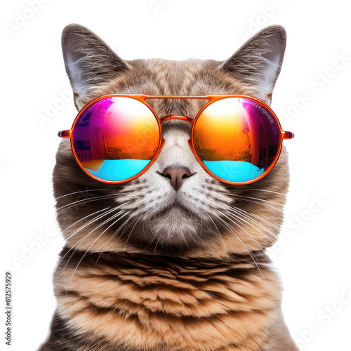 A cat wearing sunglasses on a transparent background
