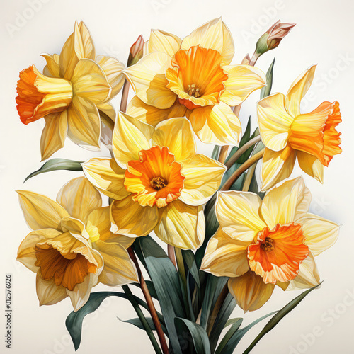 Watercolor Daffodil Illustration  Generative Ai