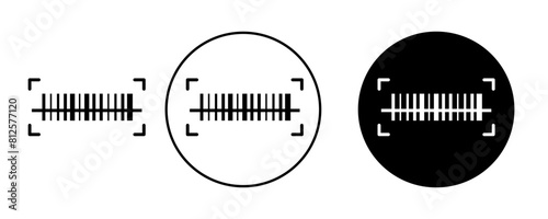 Barcode read icon set. scan bar code vector symbol. sku sign in black filled and outlined style. photo