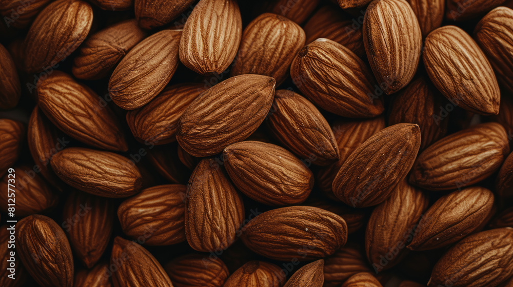 Background of raw peeled almonds situated arbitrarily Background of raw peeled almonds situated arbitrarily