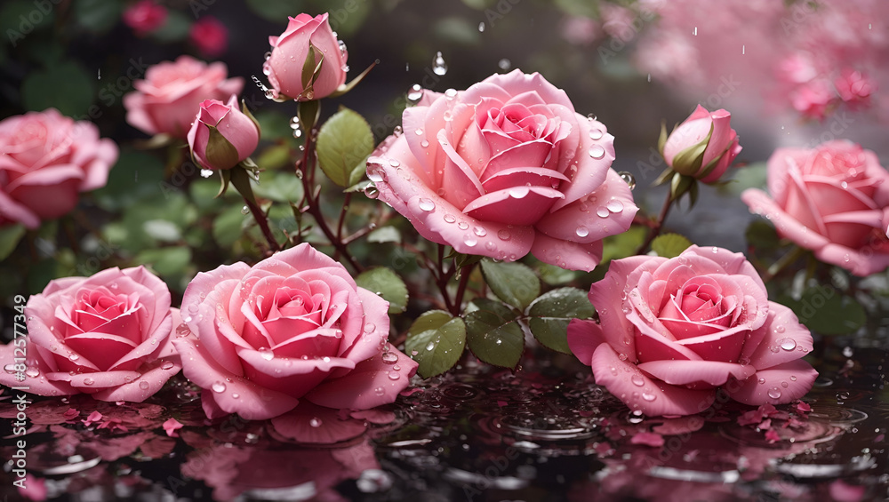 Water drops on a beautiful colorful rose flowers gardens background design wallpaper Water drops on a beautiful colorful rose flowers gardens background design wallpaper