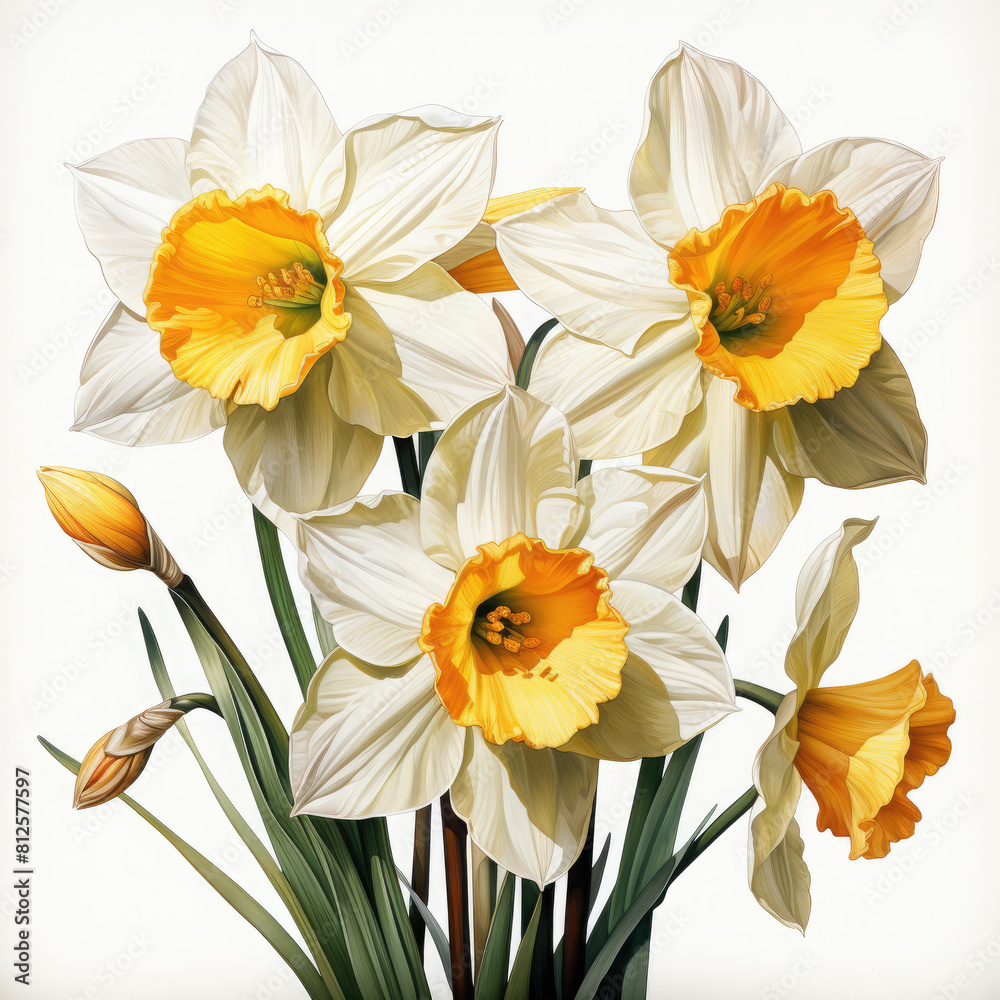 Watercolor Daffodil Illustration, Generative Ai Watercolor Daffodil Illustration, Generative Ai
