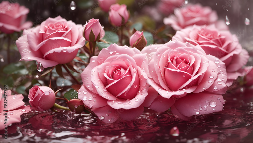 Water drops on a beautiful colorful rose flowers gardens background design wallpaper Water drops on a beautiful colorful rose flowers gardens background design wallpaper