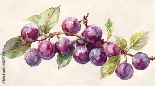Chokecherry Fruit in Stunning Watercolor. photo