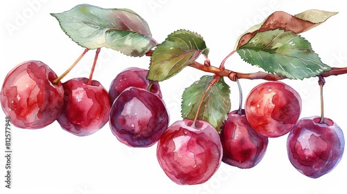 Chokecherry Fruit in Stunning Watercolor. photo