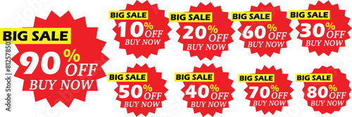 Different percent discount sticker discount price tag set.round shape promote buy now with sell illustration isolated on white.