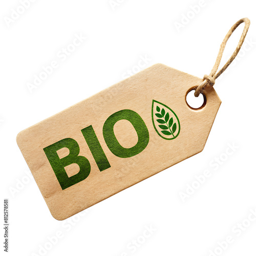 Tag label BIO, isolated on white background. Generated AI.