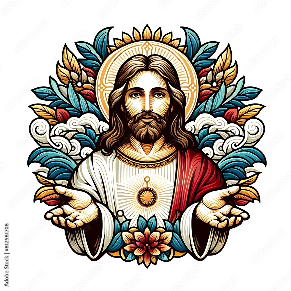 A drawing of a jesus christ with his hands out image realistic photo harmony illustrator. A drawing of a jesus christ with his hands out image realistic photo harmony illustrator.