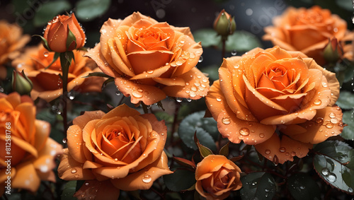 Water drops on a beautiful colorful rose flowers gardens background design wallpaper