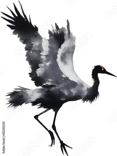 Silhouette portrait of a crane bird.  photo