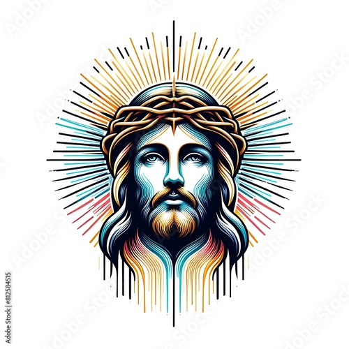 A colorful drawing of a jesus christ with a crown of thorns harmony used for printing card design card design illustrator.