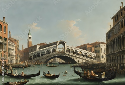 A view of the Rialto Bridge in Venice in Italy