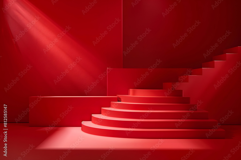 Podium stairs for product display on minimal scene, 3d red stage pedestal template Podium. Generative Ai. Podium stairs for product display on minimal scene, 3d red stage pedestal template Podium. Generative Ai.