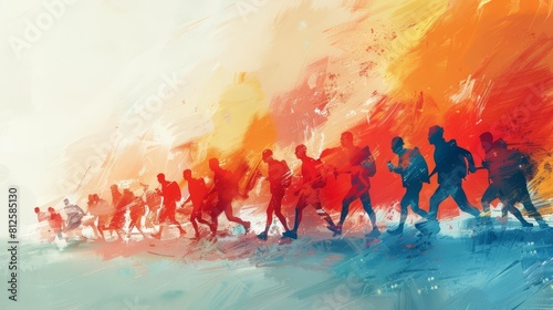 Sketch a scene of Olympic athletes marching proudly in the opening ceremony, representing their countries with honor and pride photo